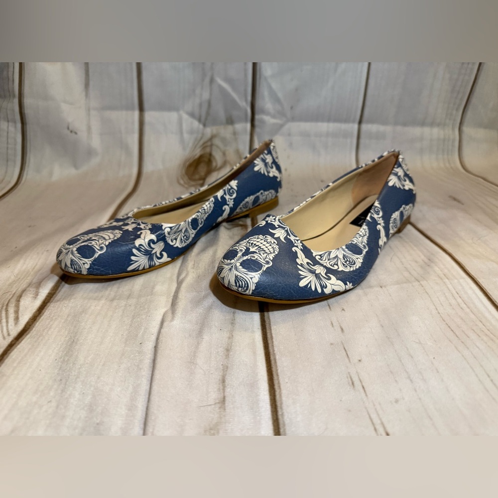 Blue and White Patterned Women's Flats